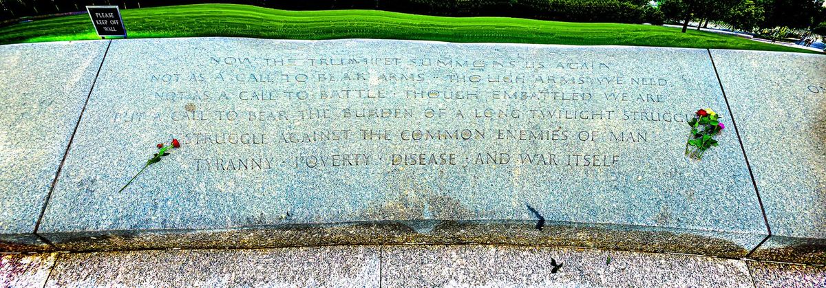 An inscription carved in granite at the Kennedy gravesite, quoting his inaugural address