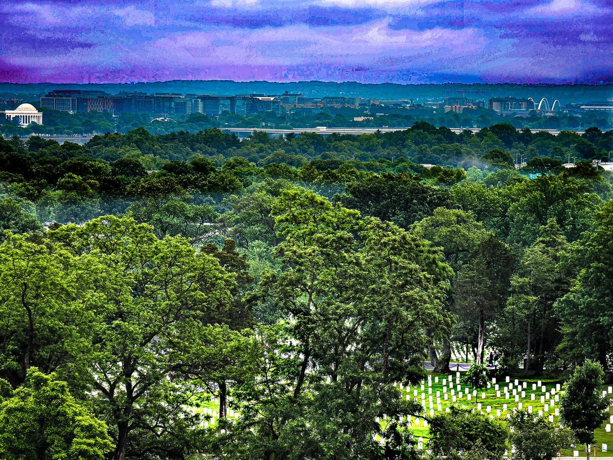 View from Arlington toward the Washington, D.C. skyline with the Jefferson Memorial visible in the distance